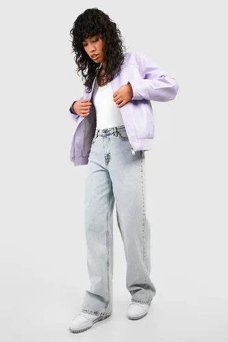 Womens Oversized Faux Leather Bomber Jacket - Purple - 8, Purple