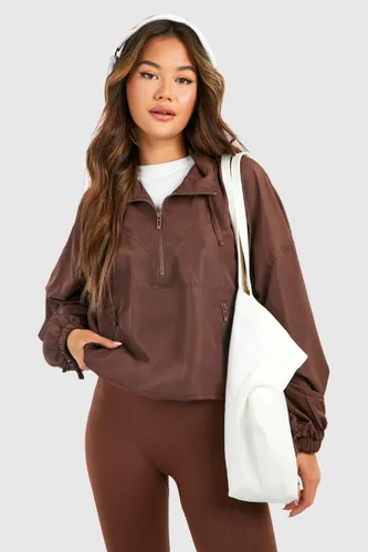 Womens Oversized Half Zip Jacket - Brown - S, Brown