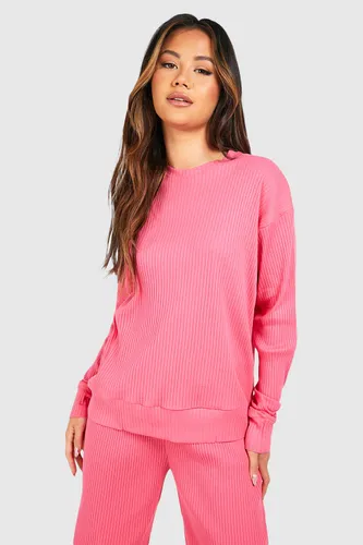 Womens Oversized Long Sleeve Rib T Shirt - Pink - 6, Pink