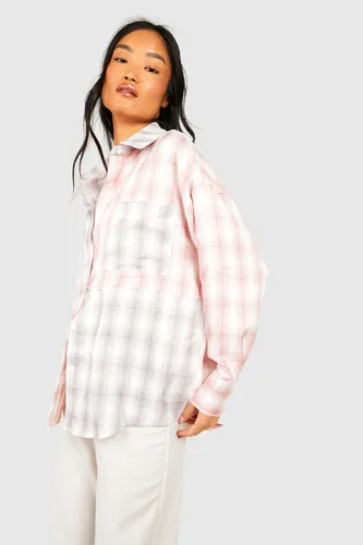 Womens Oversized Mix Check Shirt - Pink - 6, Pink