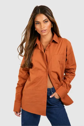 Womens Oversized Pocket Detail Shirt - Brown - 6, Brown