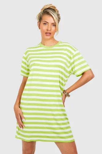 Womens Oversized Striped T-Shirt Dress - Yellow - 10, Yellow