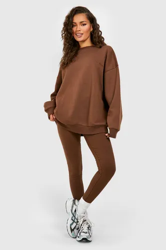 Womens Oversized Sweatshirt And Legging Tracksuit - Brown - L, Brown