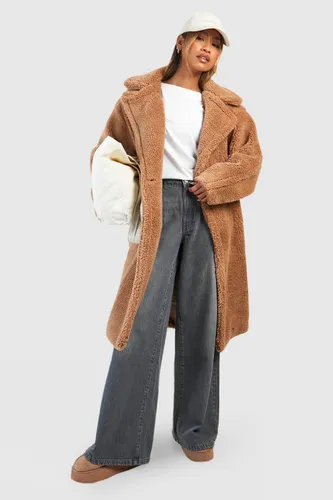 Womens Oversized Teddy Faux Fur Coat - Beige - 8, Beige