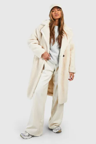 Womens Oversized Teddy Faux Fur Coat - White - 8, White
