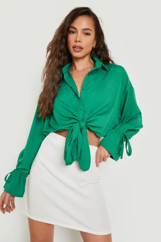 Womens Oversized Tie Front Shirt - Green - 6, Green