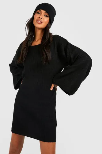 Womens Oversized Wide Sleeve Jumper Dress - Black - L, Black