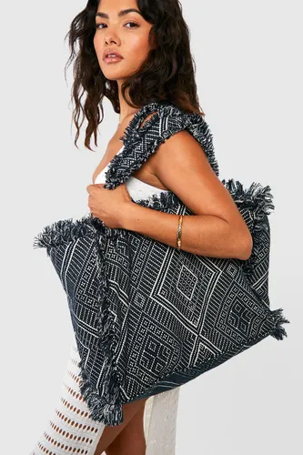 Womens Oversized Woven Beach Tote Bag - Black - One Size, Black