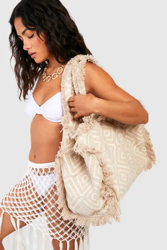 Womens Oversized Woven Beach Tote Bag - White - One Size, White