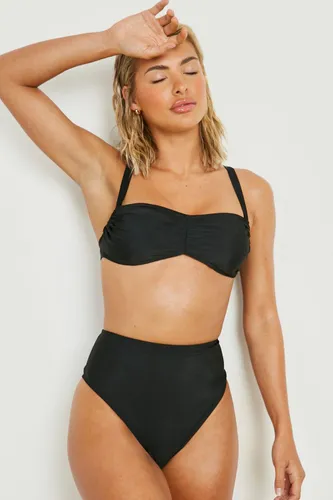 Womens Padded Ruched Front High Waist Bikini Set - Black - 6, Black
