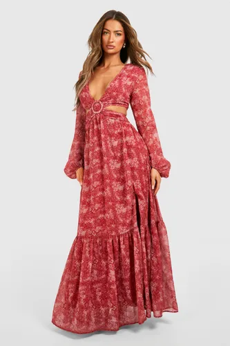 Womens Paisley Print Cut Out Maxi Dress - Red - 8, Red