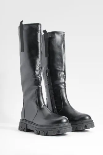 Womens Panel Detail Chunky Boots - Black - 3, Black