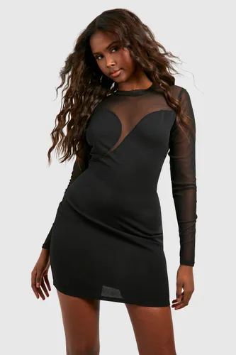 Womens Panelled Mesh Mini Dress - Black - 8, Black