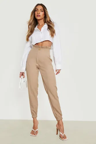 Womens Paperbag High Waisted Joggers - Beige - 10, Beige