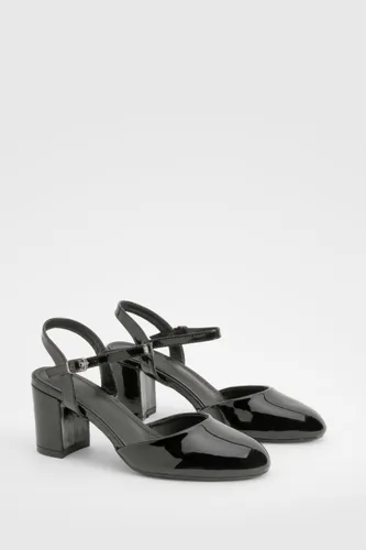 Womens Patent Block Heel Court Shoes - Black - 3, Black