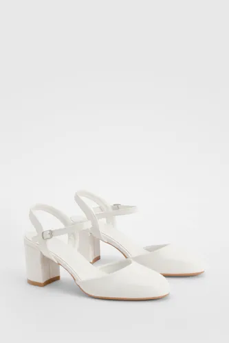 Womens Patent Block Heel Court Shoes - White - 3, White