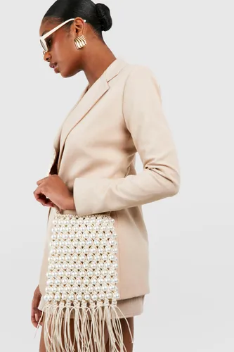 Womens Pearl Crochet Cross Body Bag - White - One Size, White