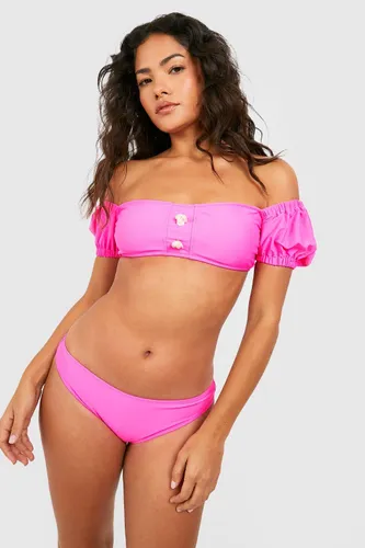 Womens Pearl Detail Short Sleeve Padded Bikini Set - Pink - 8, Pink