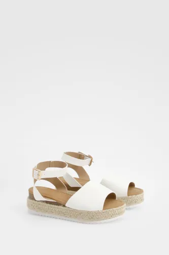 Womens Peep Toe Espadrille Flatform Sandals - White - 3, White