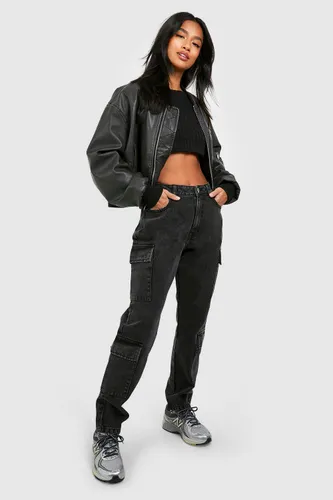 Womens Petite Basics Slim Cargo Jeans - Black - 6, Black