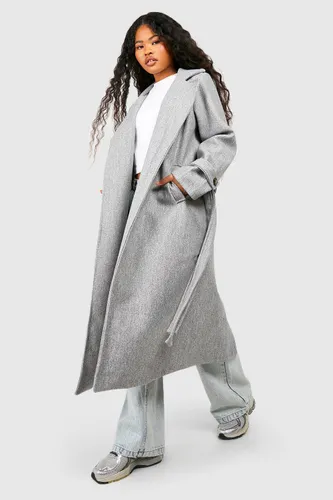 Womens Petite Belted Wool Look Trench - Grey - 8, Grey