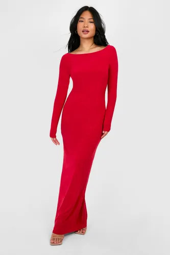 Womens Petite Boat Neck Slinky Maxi Dress - Red - 12, Red