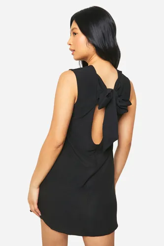 Womens Petite Bow Detail Open Back Sleeveless Mini Dress - Black - 6, Black