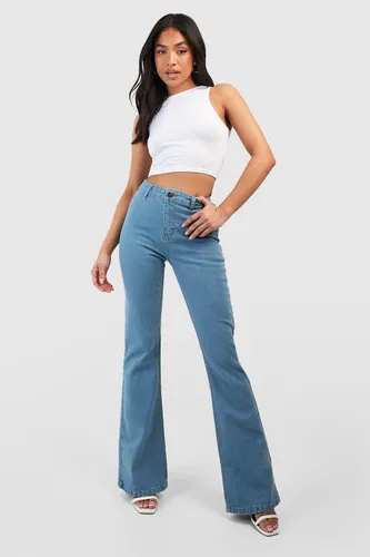 Womens Petite Butt Shaper High Rise Skinny Flared Jeans - White - 14, White