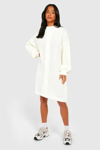 Womens Petite Cable Knit Dress - White - 6, White