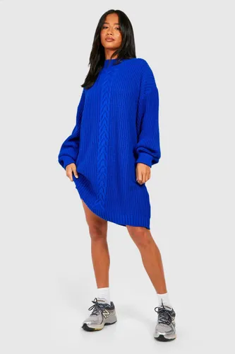Womens Petite Cable Knit Mini Dress - Blue - 6, Blue