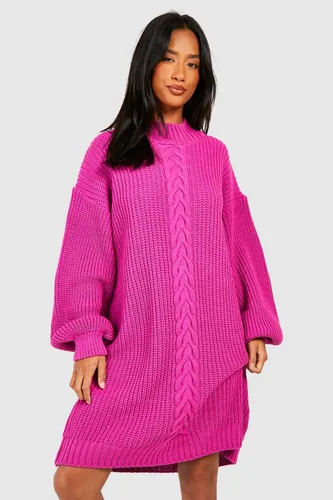 Womens Petite Cable Knit Mini Dress - Pink - 6, Pink