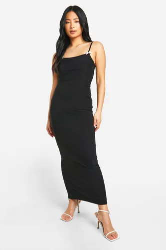 Womens Petite Contrast Bow Detail Maxi Dress - Black - 6, Black