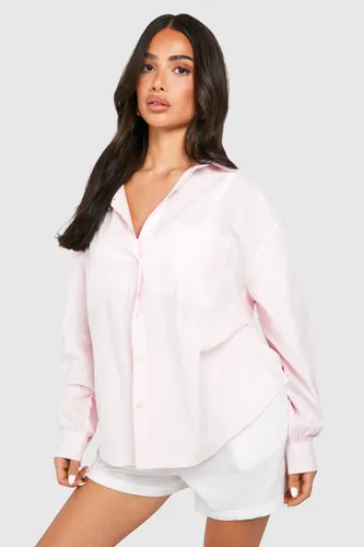 Womens Petite Cotton Oversized Striped Shirt - Pink - 6, Pink