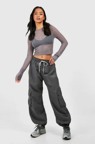 Womens Petite Cuff Hem Parachute Cargo Trouser - Grey - 6, Grey