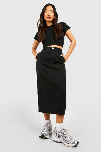 Womens Petite Denim Midaxi Skirt - Black - 8, Black