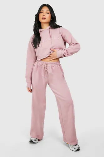 Womens Petite Dsgn Cropped Hoodie Wide Leg Washed Tracksuit - Pink - S, Pink