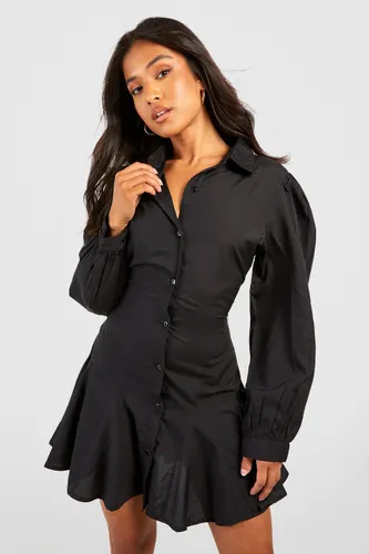 Womens Petite Godet Hem Shirt Dress - Black - 12, Black