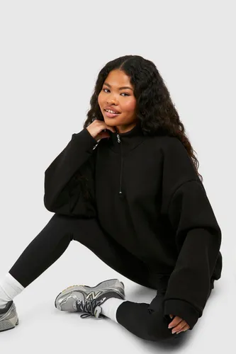 Womens Petite Half Zip Sweatshirt - Black - S, Black