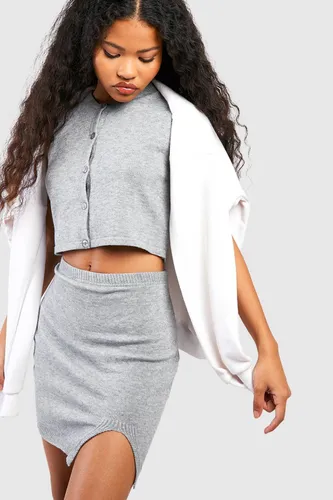 Womens Petite Knit Mini Skirt - Grey - S, Grey