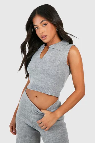 Womens Petite Knitted Cropped Top - Grey - L, Grey
