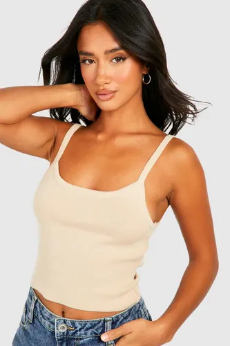 Womens Petite Knitted Strappy Top - Beige - 6, Beige