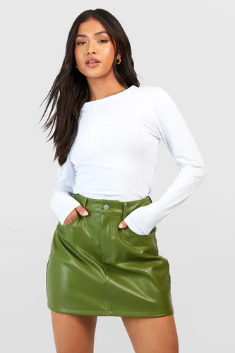 Womens Petite Leather Look High Waisted Mini Skirt - Green - 8, Green