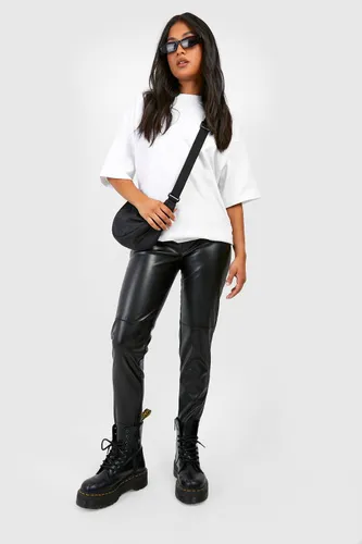 Womens Petite Leather Look Seamed Skinny Trousers - Black - 6, Black