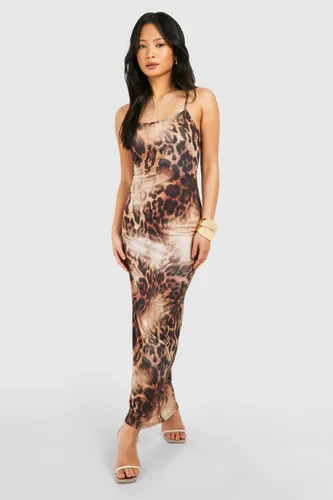 Womens Petite Leopard Maxi Dress - Beige - 6, Beige