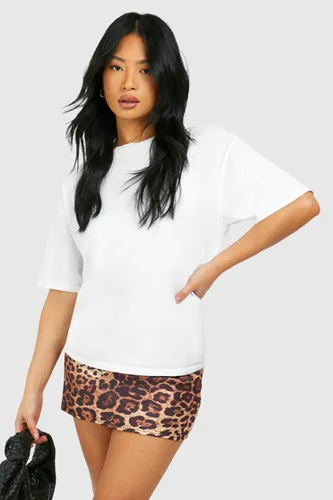 Womens Petite Leopard Print Bengaline Micro Mini Skirt - Beige - 8, Beige