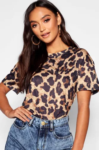 Womens Petite Leopard Print T-Shirt - Brown - 4, Brown
