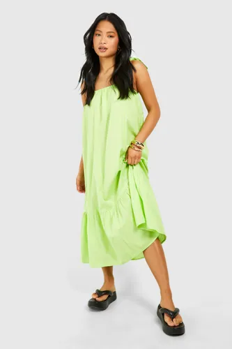 Womens Petite Linen Tie Shoulder Midaxi Dress - Green - 6, Green