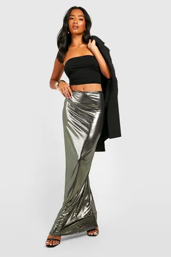 Womens Petite Metallic Maxi Skirt - Gold - 6, Gold