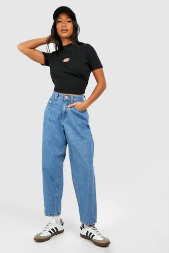 Womens Petite Mid Blue High Rise Mom Jeans 26" - 10, Blue
