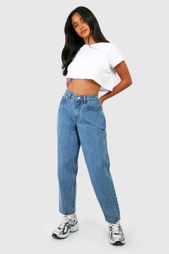 Womens Petite Mid Blue High Rise Mom Jeans 28" - 10, Blue
